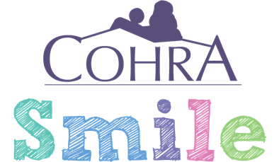 This graphic is of the COHRA logo and the word SMILE.