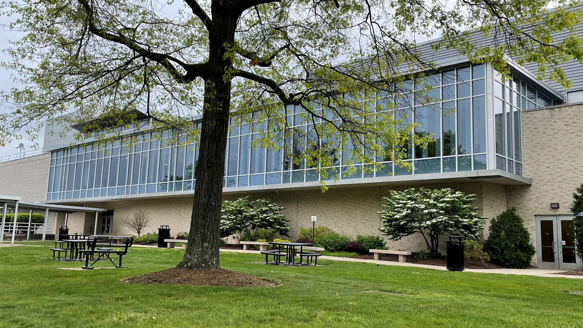 Exterior of HSC North looking toward the pylons entrance